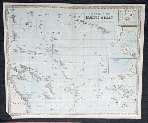 1855 George Philip Large Antique Lithograph Map of Queensland & South Pacific