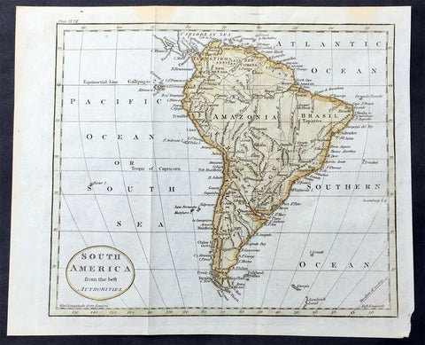 1797 John Russell Old, Antique Map of South America