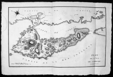 1802 J B Lechevalier & Pierre Tardieu Large Antique Map of Corfu, Greece