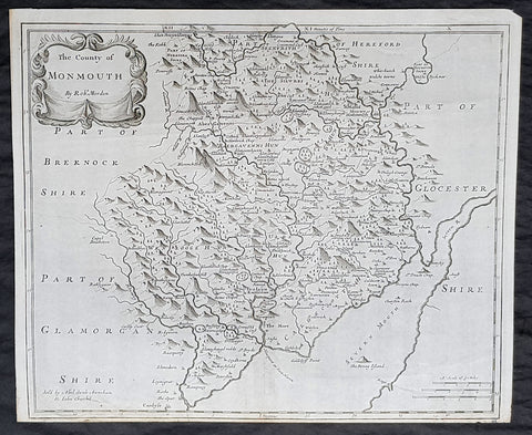 1722 Robert Morden Antique Map of the Welsh County of Monmouth