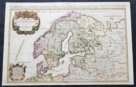 1696 Jaillot Large Antique Map Norway Sweden Finland Denmark - Latvia & Estonia