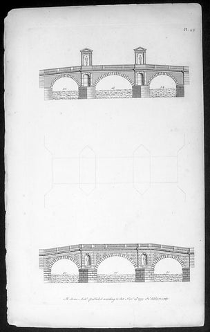 1757 Abraham Swan Antique Architect Print of Ornate 18th century Bridges