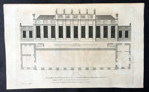 1725 Campbell Antique Architectural Print of Greenhouse at Wanstead Manor Essex