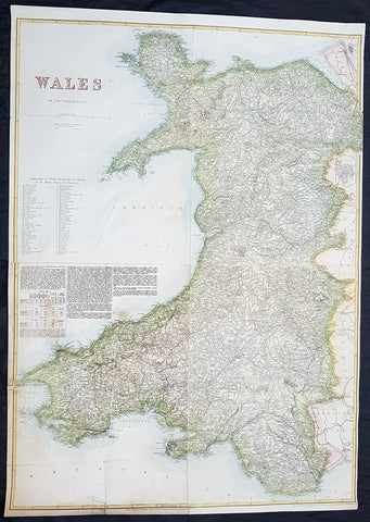 1878 Edward Weller Large Antique Map of Wales