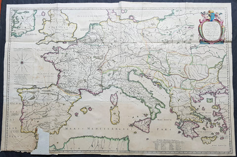 1634 Joan Blaeu Large Rare Antique Map of Europe under Charlemagne I, 8th Century