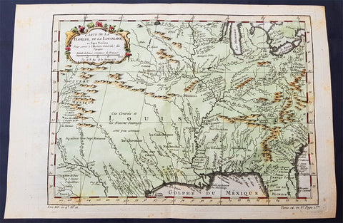 1757 Bellin Original Antique Map of Colonial States to New Mexico, North America