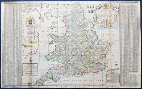 1710 Herman Moll Large Antique Map of England & Wales - extensive Details
