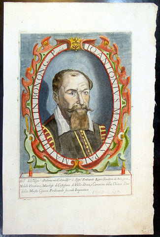 1632 Henricus David Large Antique Portrait of Cartographer Giovanni A Magini