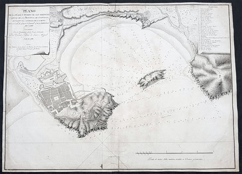 1788 Vicente Tofino Large Antique Map of San Sebastian & La Concha, Basque Spain