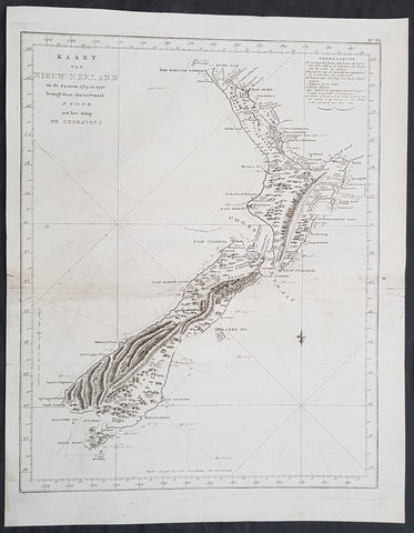 1774 Captain James Cook Antique Map, 1st Printed Chart of New Zealand. Dutch Ed. - Scarce