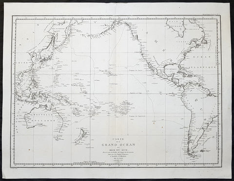 1797 La Perouse Large Original Antique Map of Australia, America & The Pacific