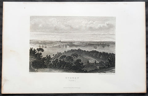 1859 Aubert Antique Print View of Sydney, Australia from the North to The Rocks