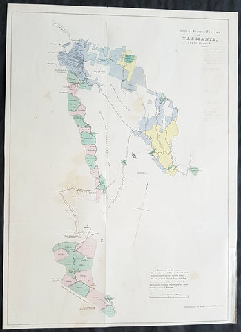 1855 Arrowsmith Rare Antique Map Land Parcels in Van Diemens Land, TAS Australia