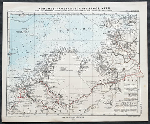 1881 Petermann Antique Map North Western Australia - Tracks of Alexander Forrest