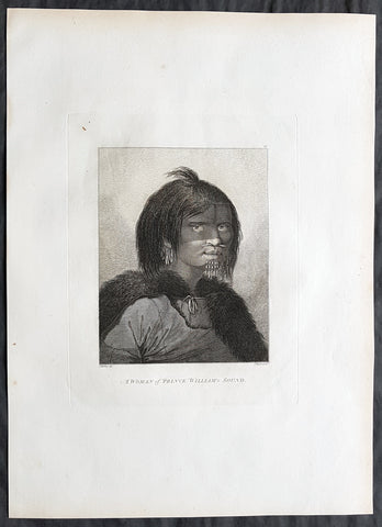 1784 Cook & Webber Large Antique Portrait Woman of Prince William Sound, Alaska