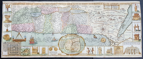1630 Jacob Tirinus Large Early Antique 1st Edition Map of The Holy Land, Palestine, Israel