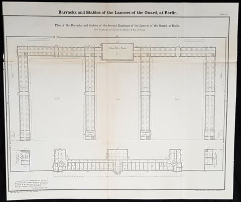 1856 Cpt R Delafield Large Antique Schematics 2nd Lancer Barracks Stables Berlin