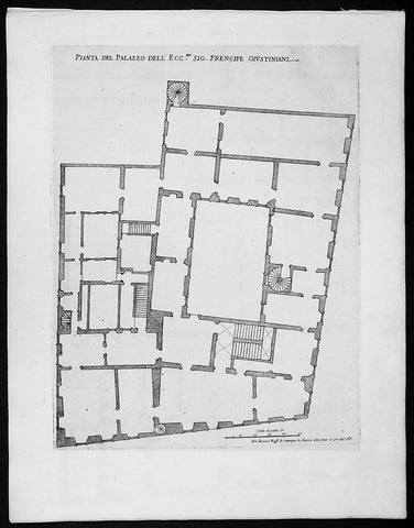 1665 De Rossi Original Antique Architectural Plan, Print of the Giustiniani Palace in Venice, Italy