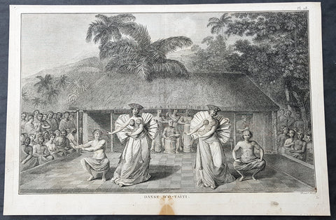 1785 Capt Cook Antique Print of Dancers in Tahiti, French Polynesia in 1777