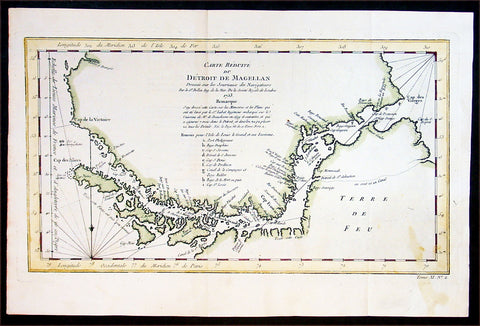 1753 Bellin Antique Map of the Magellan Straits, South America