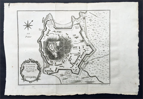 1753 Bellin Antique Map Plan of the City of Cayenne French Guyana, South America