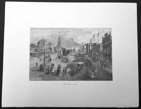 1886 Pic. Australasia Large Antique Print View of Ballarat, Victoria, Australia