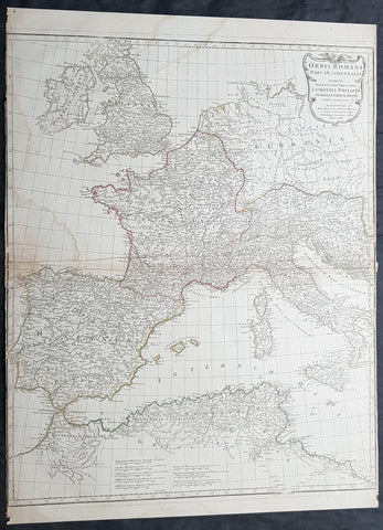 1764 D Anville Large Antique Map of the Western Roman Empire Dalmatia to Britain