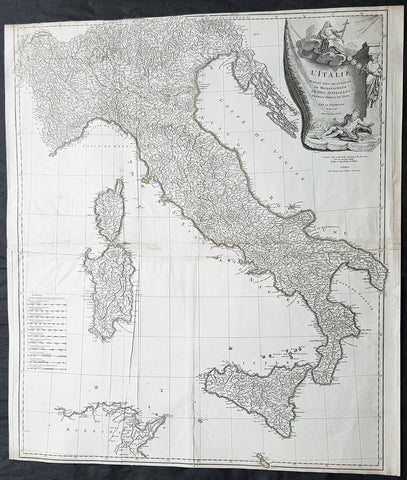 1743 D Anville & CA Coypel Large Antique Map of Italy, Sicily, Sardinia, Corsica
