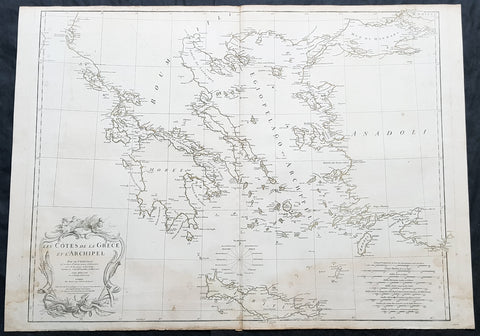 1756 D Anville Large Antique Map of Greece & The Aegean Islands & Crete