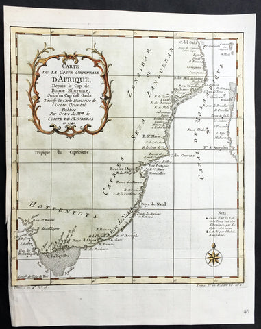 1740 Bellin Antique Coastal Map of South East Africa - South Africa to Zanzibar