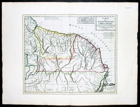 1802 Poirson Large Antique Map of French & Dutch Guyana