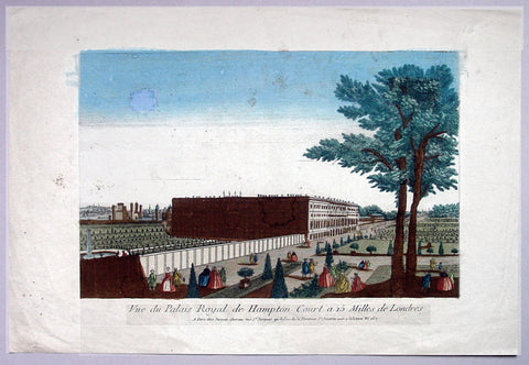 1760 Vue D Optic Antique Print View of Hampton Court Palace, Richmond London