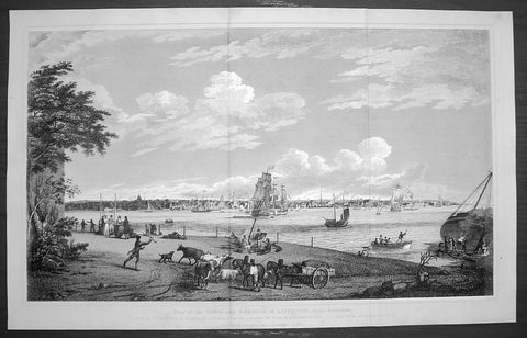 1820 Fischer Large Antique Print View of the City & Harbour of Liverpool England