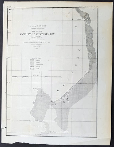 1855 US Coast Survey & A D Bache Antique Map of Monterey Bay, California