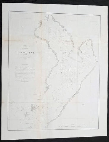 1855 US Coast Survey & AD Bache Antique Map of Tampa Bay, Florida