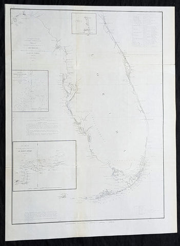 1855 A D Bache Large Rare Antique Map of Florida - US Coast Survey