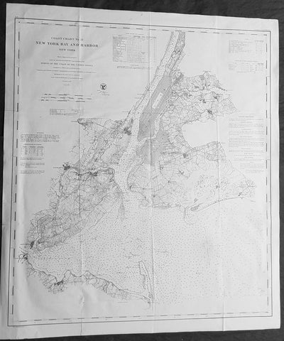 1861 US Coast Survey Large Antique Civil War Map of New York City & Surrounding Areas