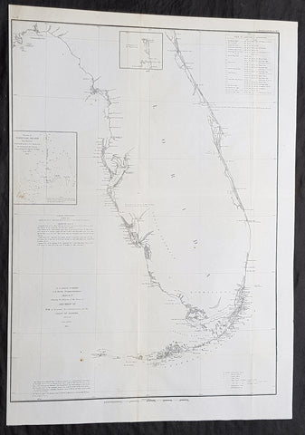 1854 A D Bache Large Rare Antique Map of Florida - US Coast Survey