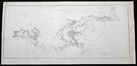 1855 US Coast Survey Large Antique Map Mississippi Delta, Louisiana to Alabama