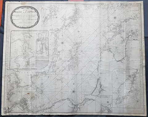 1794 Laurie & Whittle Large Very Rare Blueback Map, Sea Chart of The Baltic Sea