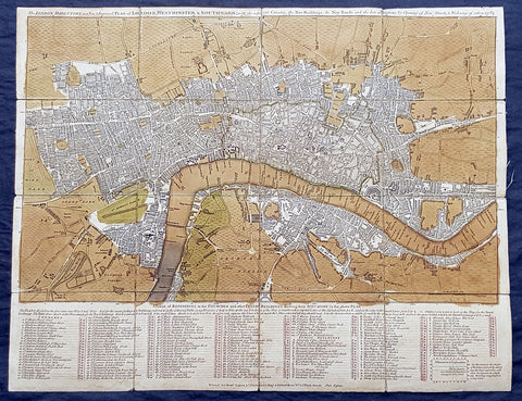1782 Robert Sayer & John Bennett Large Early Antique Map of London, Rare