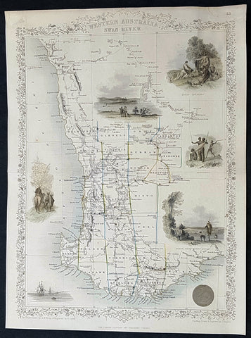 1851 John Tallis Antique Map of Western Australia or the Swan River Colony