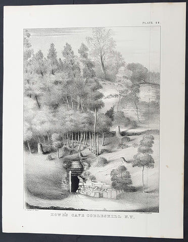 1842 William Mather Antique Geology Print Entrance to Howes Cavern Cobleskill NY