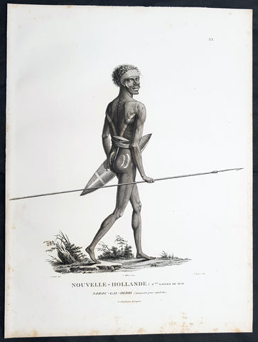1807 Baudin & Petit Antique Print of a Sydney & Port Jackson Aboriginal Warrior