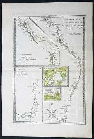 1785 Rigobert Bonne Antique Map of Australia, Botany Bay, Tasmania & Queensland