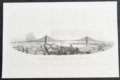 1869 DT Valentine Antique Print of the Proposed East River or Brooklyn Bridge NY