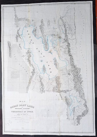 1852 Howard Stansbury Large 1st Antique Map The Great Salt Lake & City, Utah