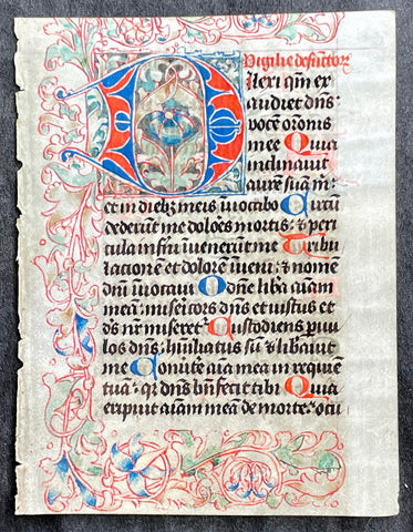 1450-90 Original Antique Dutch Hand Written Illuminated Manuscript Book of Hours