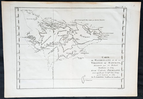 1774 Commodore John Byron Antique Map of The Falkland Islands South America