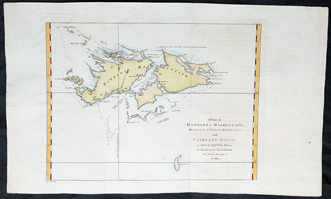 1773 Commodore John Byron 1st Ed Antique Map of The Falkland Islands Sth America